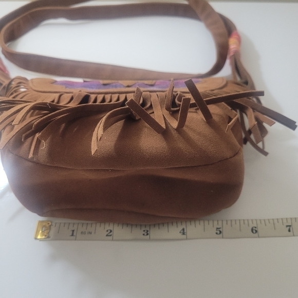 O'NEILL  brown Sling Bag/purse with native designs and fringe - Picture 13 of 15